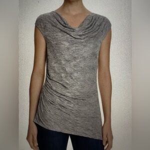 Calvin Klein Women’s Metallic Silver Textured Cowl Neck Hem Top Large
